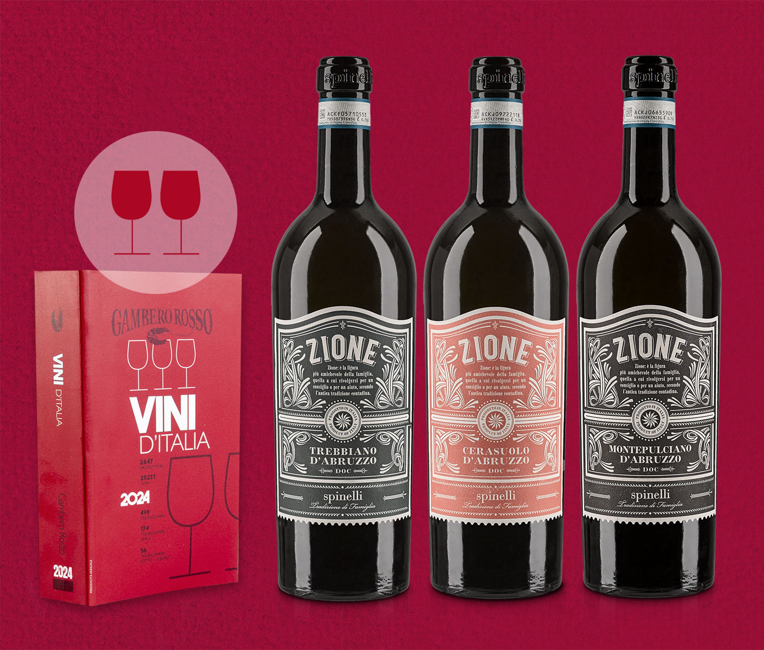 Gambero Rosso ha assegnato i 2 bicchieri a tre dei nostri vini della linea ZIONE.